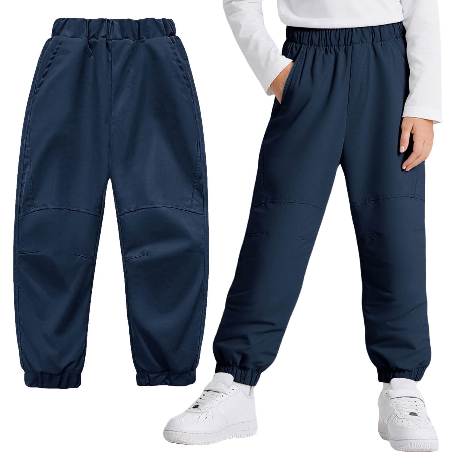 Pantaloni Trekking Bambini Impermeabili, Traspiranti Fodera a Rete Pantalone da Sportivi Vita Elasticizzata con Tasche, Pantaloni Outdoor per Ragazzi Ragazze 7-14 Anni