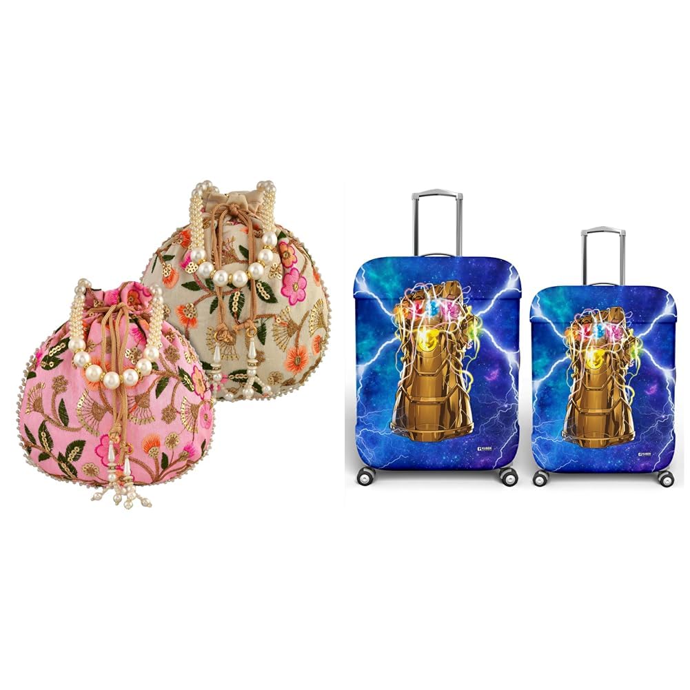 Potli|Silk Wedding PotliHeart Home Marvel The Infinity Gauntlet Luggage Cover | Polyester Travel Suitcase Cover-image-45
