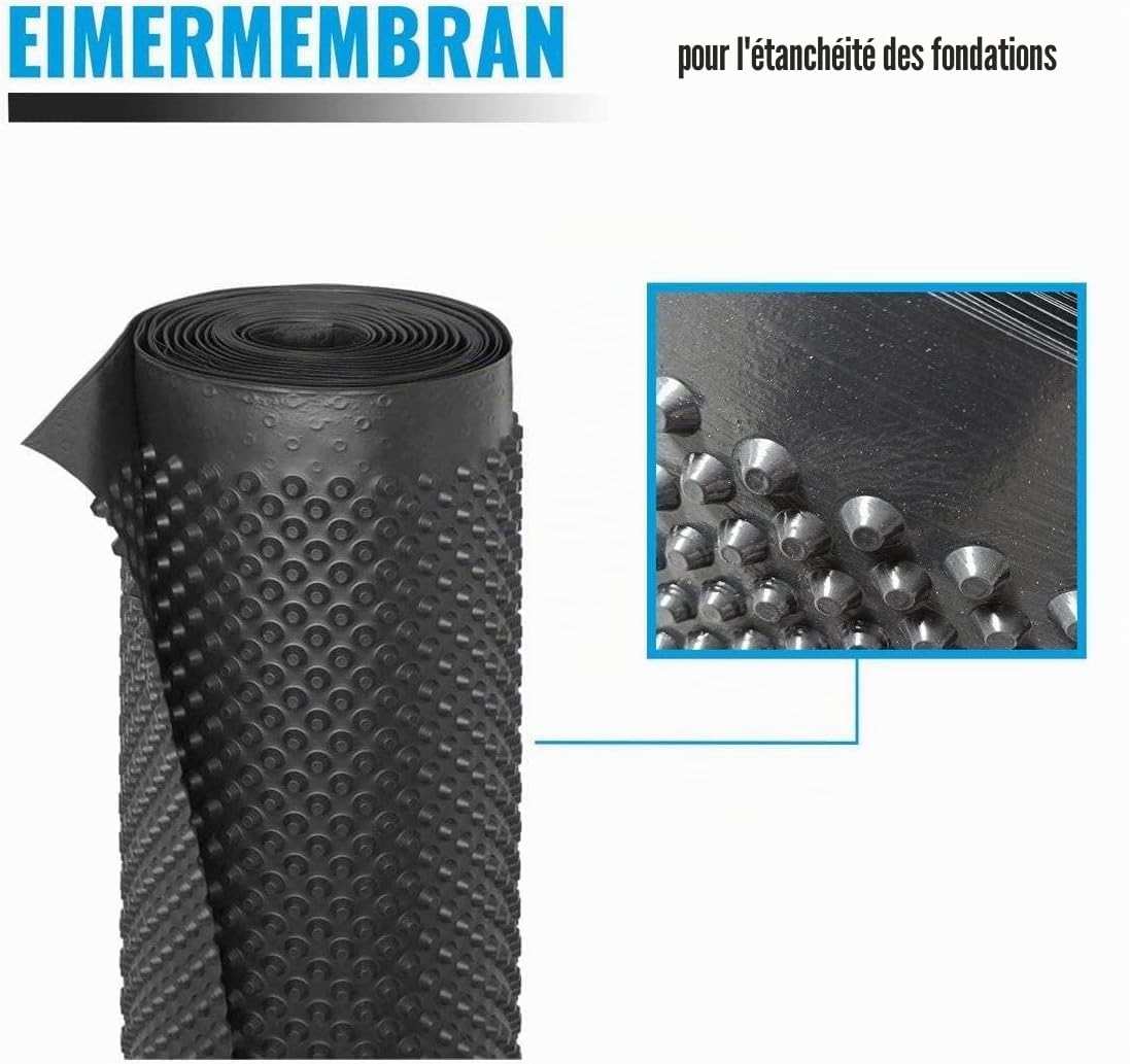 Membrane de fondation et soubassement avec alvéole - Imperméabilisation des murs de sous-sol - Protection des murs - Protection des murs de fondation 1m x 20m - 20 m²