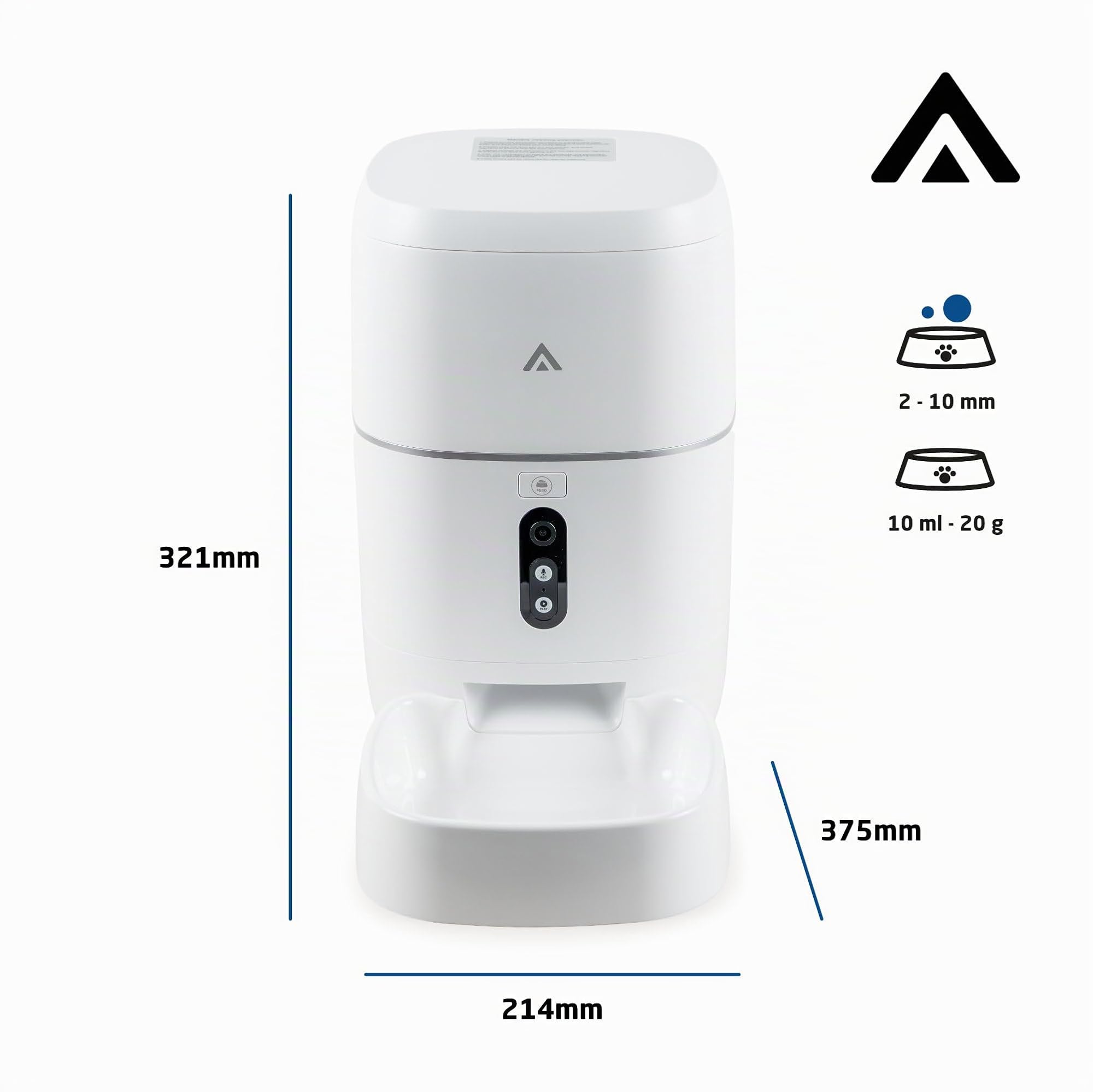 Distributeur Automatique - 6 litres - Caméra 3MP, WiFi et App - Programmation des Repas, Audio bidirectionnel, Vision Nocturne, Chargement USB-C ou Piles. pour Chats et Chiens - Mod. PF-BL6