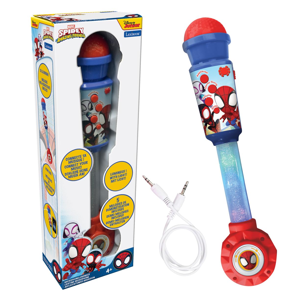 LEXIBOOK, Spider-Man Microphone with Light Tube, Speaker, Melodies, and Sound Effects, MIC90SPLXB
