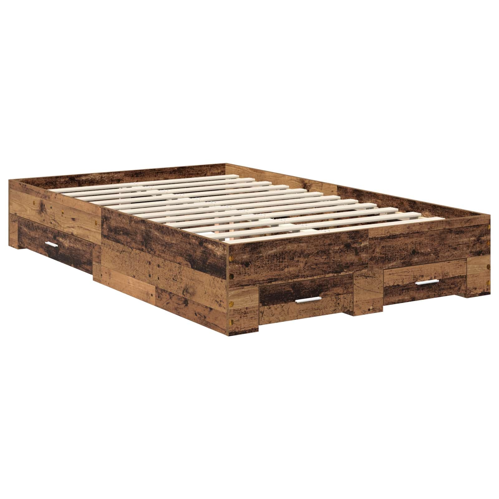 Betten - Cornice per letto in legno vecchio, 120 x 190 cm, con rete a doghe e 2 cassetti, struttura stabile, in legno Urban Chic per camera da letto, camera dei ragazzi, camera degli