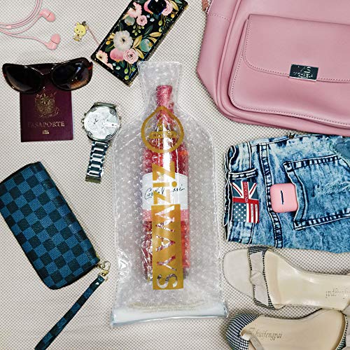 Ziz Ways Wine Bottle Protector Bubble Wrap Bags, Set of 4, Reusable Wine Carrier Bags for Travel, Padded Protective Packaging for Airline Travel, Holiday, Camping, and Picnics, Best Wine Gifts