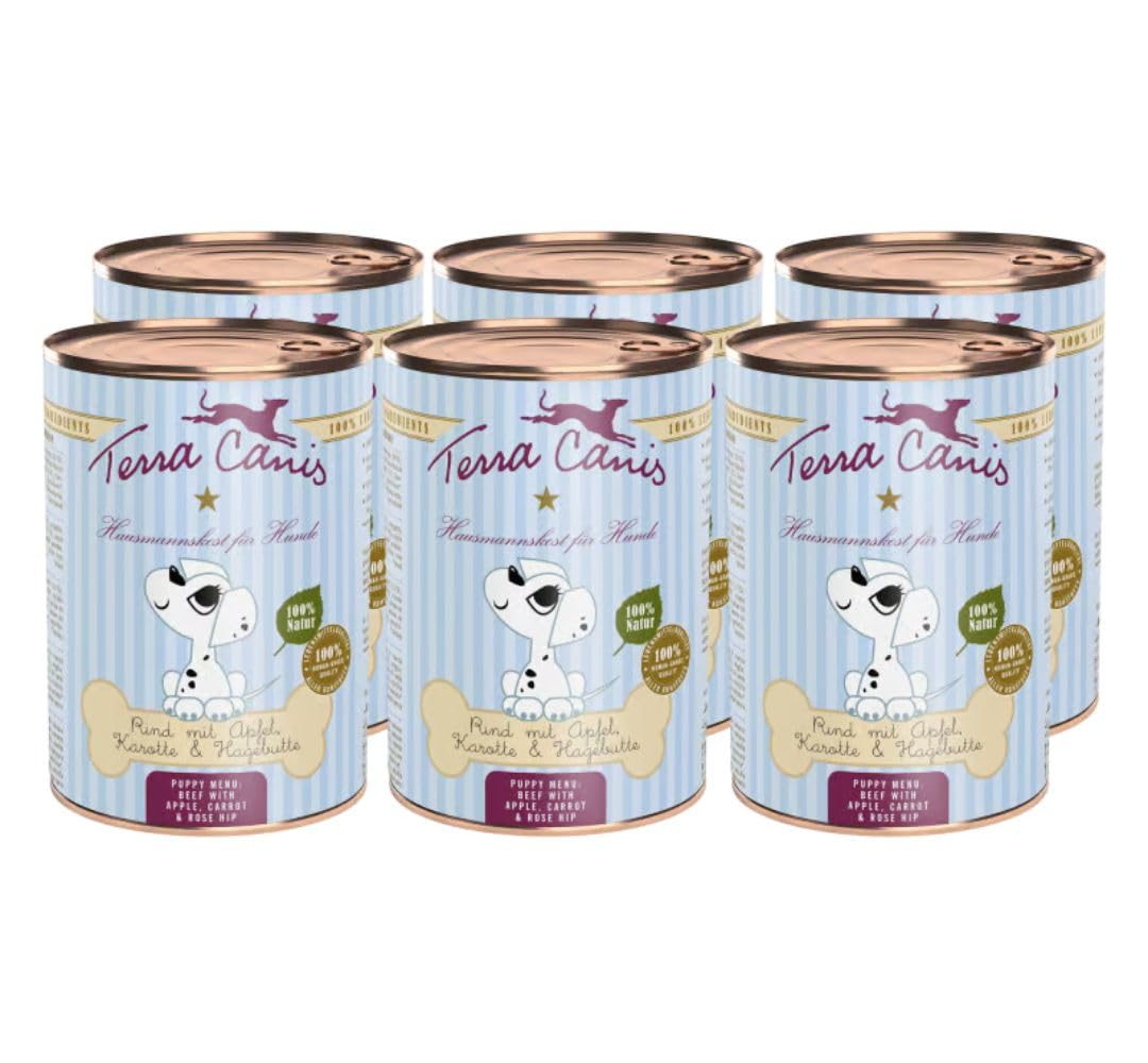6 Latas 400 ML Comida Húmeda de Buey Y Manzana para Perros Cachorros - Terra Canis | ANIMALUJOS