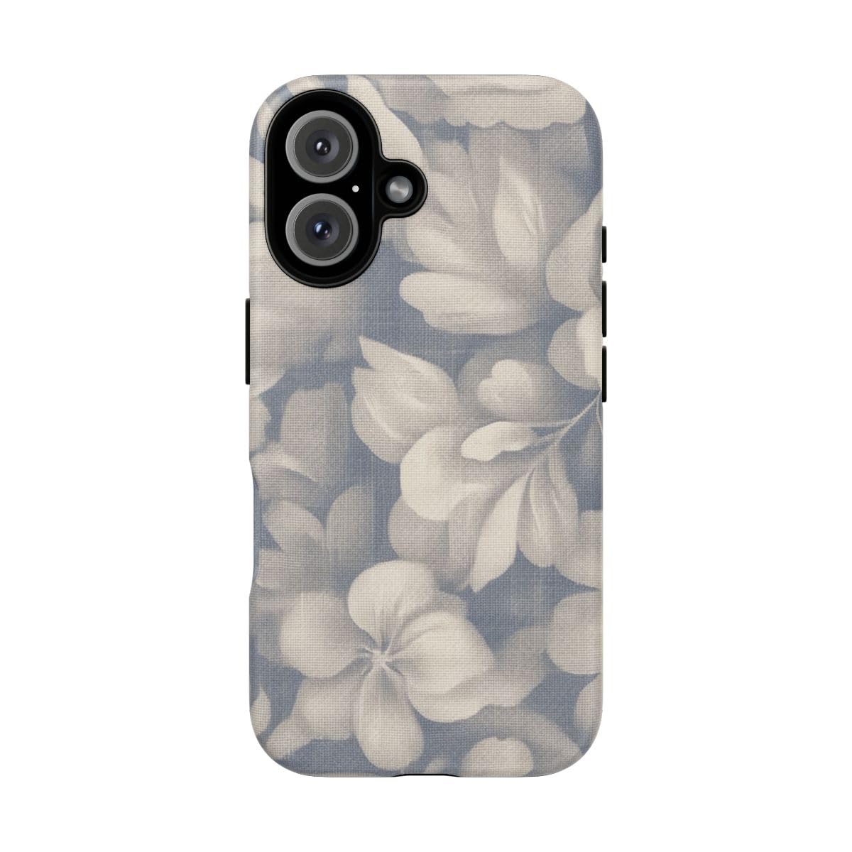 Coque iPhone 16 motif floral bleu beige rigide mate antichoc et anti-trace