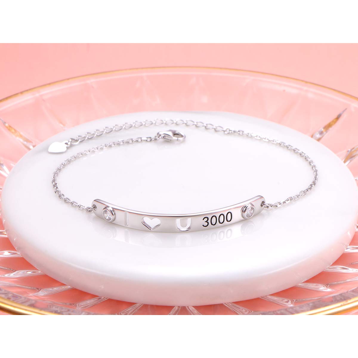Regalos para el día de la madre, plata de ley 925, pulseras inspiradoras con mensaje "I Love You More/3000 para mujeres, niñas, adolescentes, familia, amor, brazalete, joyería ajustable de 7 + 2