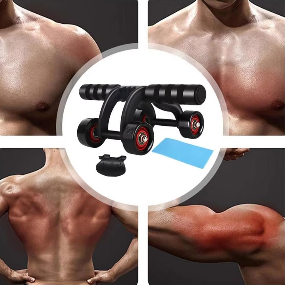 Ab Wheel Roller z piankową podkładką na kolana i drążkiem push-up, sprzęt do treningu siłowego na 4 koła, dla mężczyzn i kobiet
