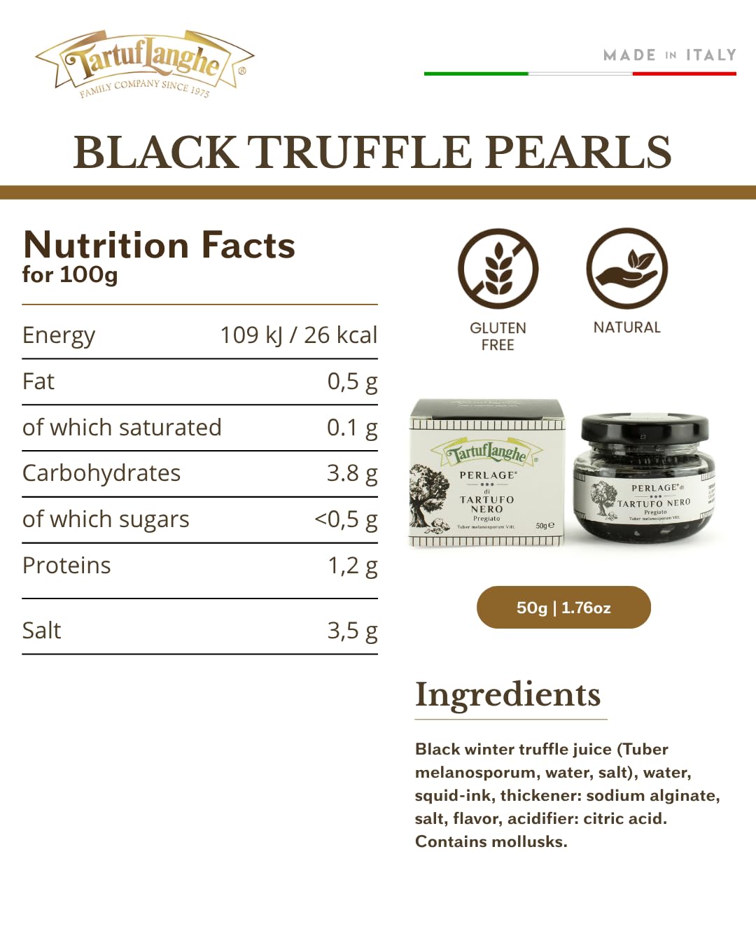 Tartuflanghe - PERLAGE perles de jus de truffe noire truffe noire (Tuber melanosporum) 50g