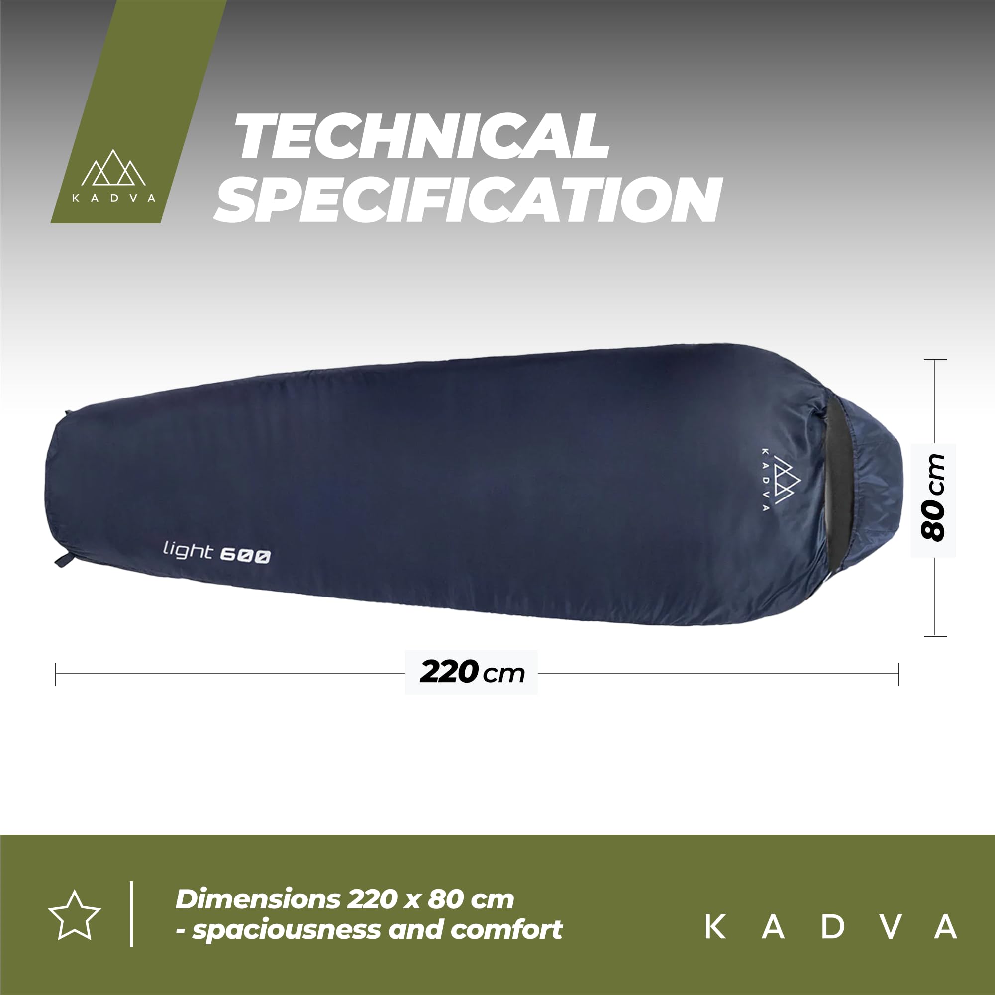 KADVA Camping Schlafsack L Sommerschlafsack mit Kapuze Innentaschen 17 Grad Ripstop