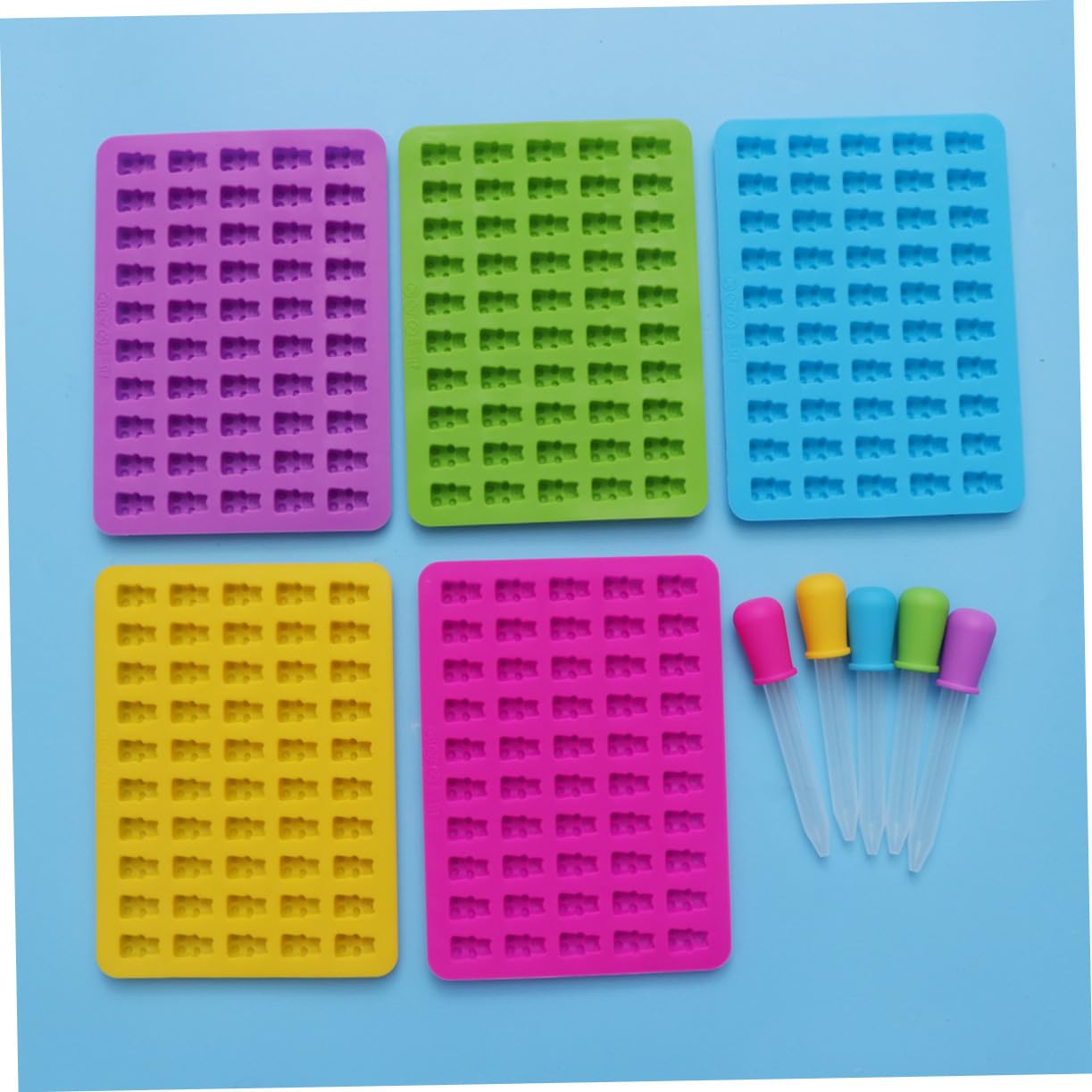 POPETPOP 5sets Stampo in Silicone per Cioccolato Forma di Orso con Contagocce per Caramelle Gommose o Zucchero Dimensioni Mini Facile da Usare e Pulire