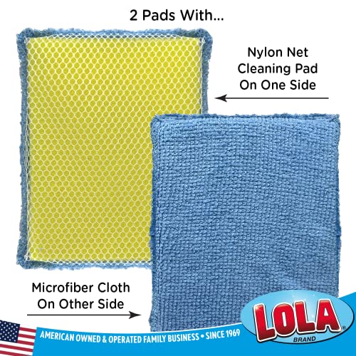 Image of LOLA Microfiber & Nylon Net Sponges, 4 Pack, 2 Dual Sided Non Scratch Sponge Pads & 2 w /Microfiber Cloth One Side and Netting on the Other Side