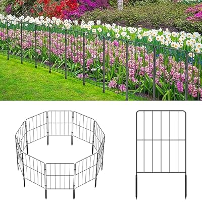 OUSHENG Decorative Garden Fence Fencing 35 Panels, 37ft (L) x 22in (H) Rustproof Metal Wire Border Animal Barrier with Plastic Stakes for Dog Yard Patio Outdoor, Square