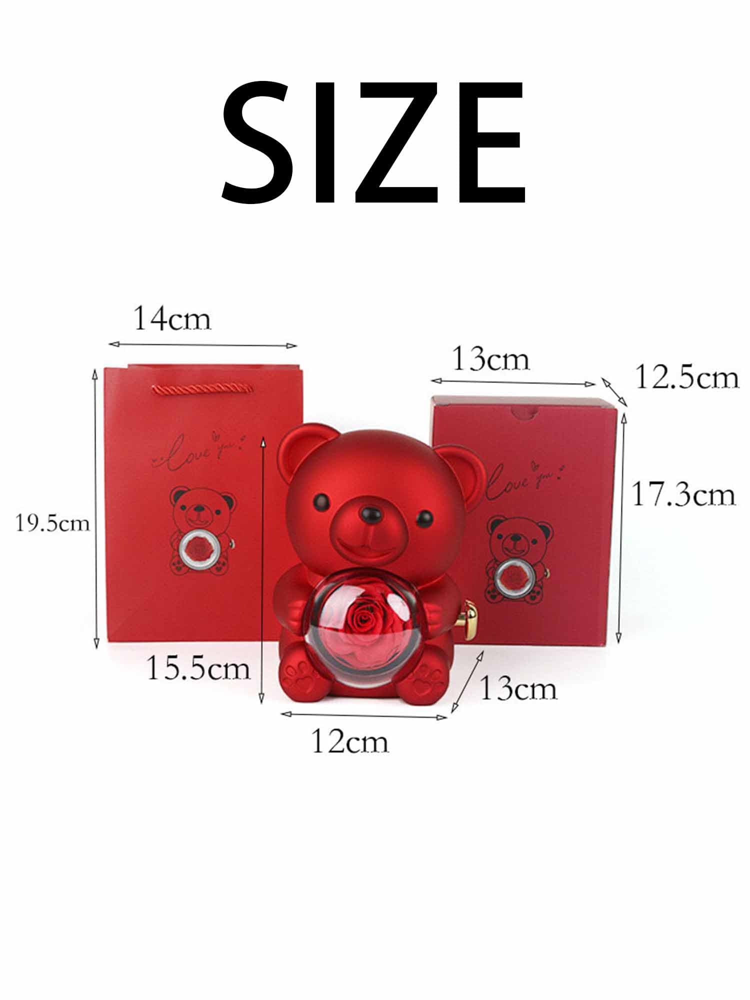 Regalo de oso de abrazo de rosas preservadas para mujeres con collar de corazón, rosas eternas, regalos para esposa, mamá, abuela, novia, Navidad, día de San Valentín, cumpleaños (rojo, plata S925)