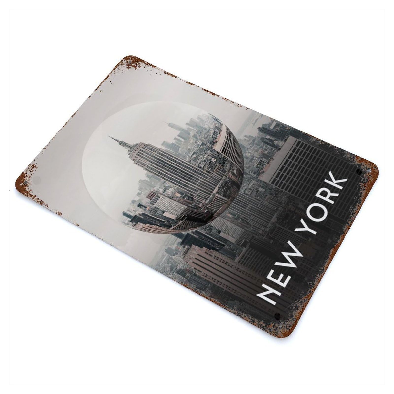 Vintage Rust Metal Sign with New York USA Design 11.8"x7.9", for Garage, Bar And Workshop Decor, Retro Wall Decor