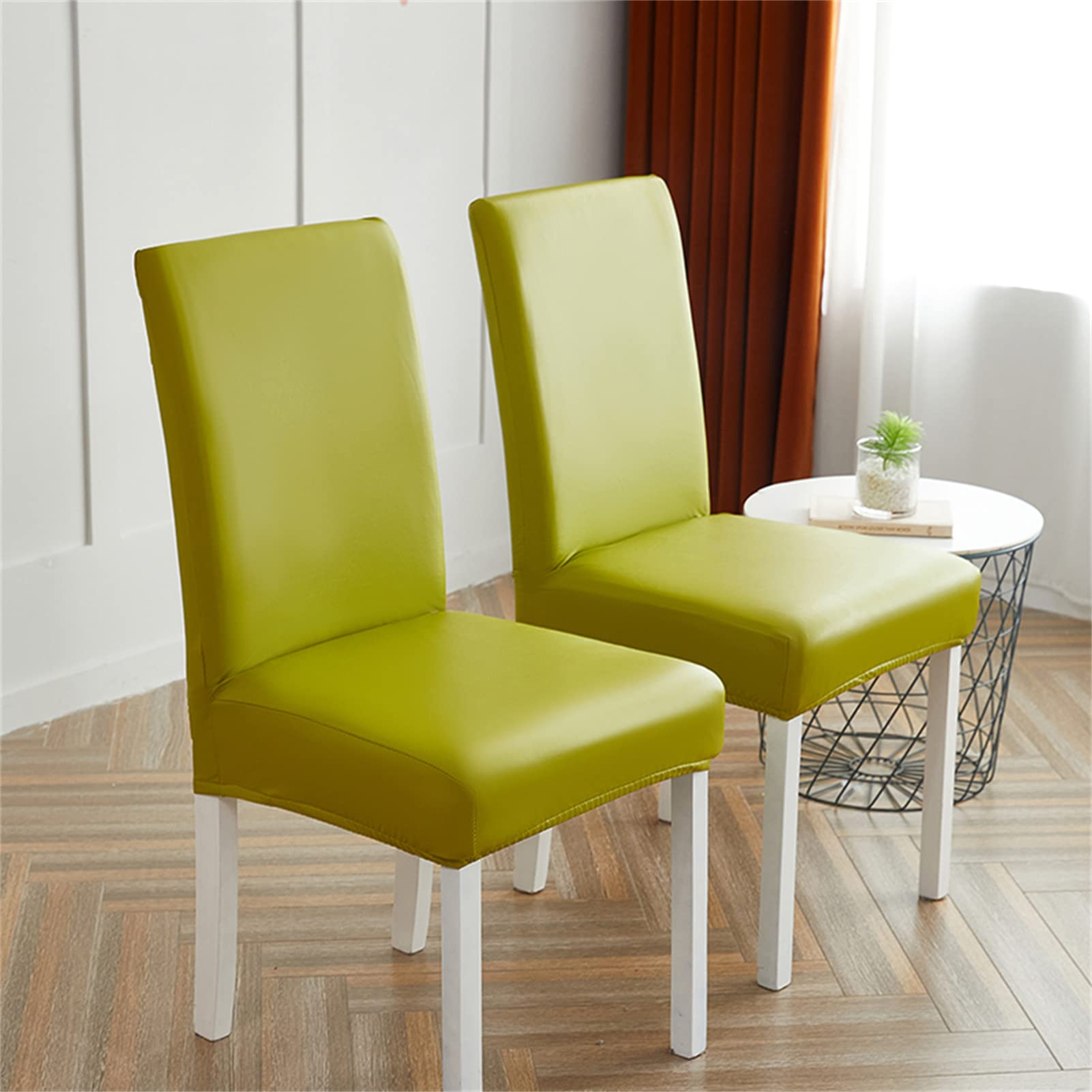 Esszimmer Stuhlhussen 2er/4er/6er Set, Wasserdichtes Pu Leder Stretch Stuhl-Universell Stuhlhussen Haus Büro Restaurant, Dekor Moderne Spann-Abdeckung (GrüN,4-Stück)