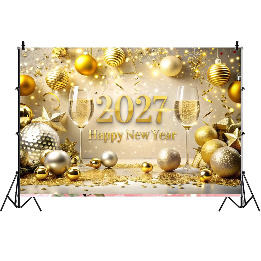 20x10ft Glitter 2026 Felice Anno Nuovo Banner Sfondo Lusso Oro 2026 Fotografia Sfondo Buon Natale e Felice Anno Nuovo Festa di Carnevale Newyears Eve Party Supplies Xmas Holiday Decor