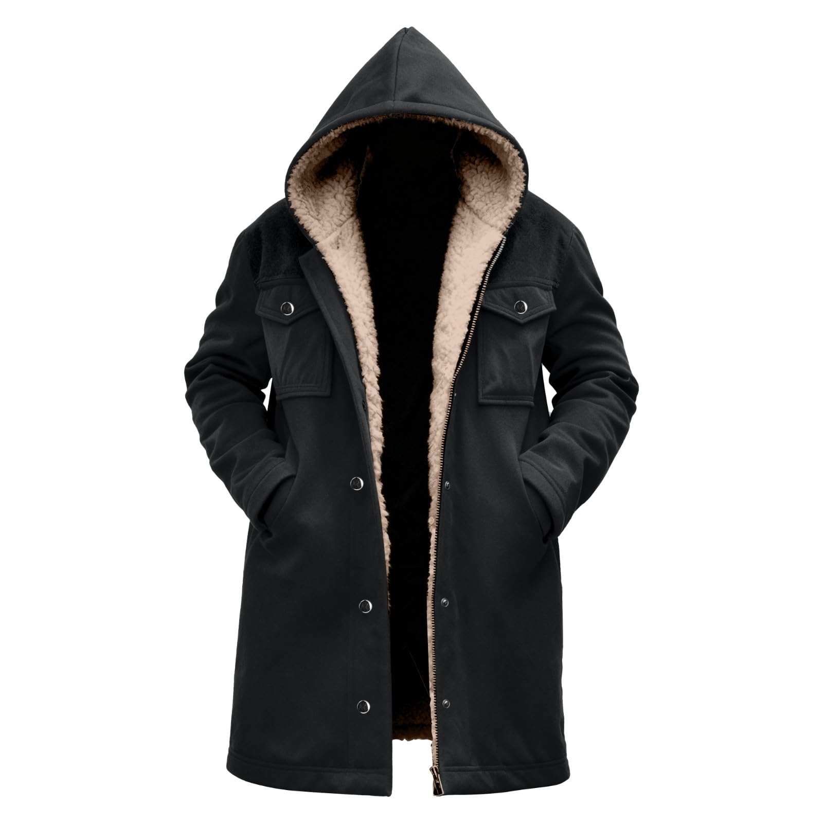 Generisch Giacca invernale da uomo, calda, in pile, da uomo, invernale, in flanella, con molte tasche, giacca termica vintage, giacca da lavoro, classica, casual, per lavoro d'ufficio