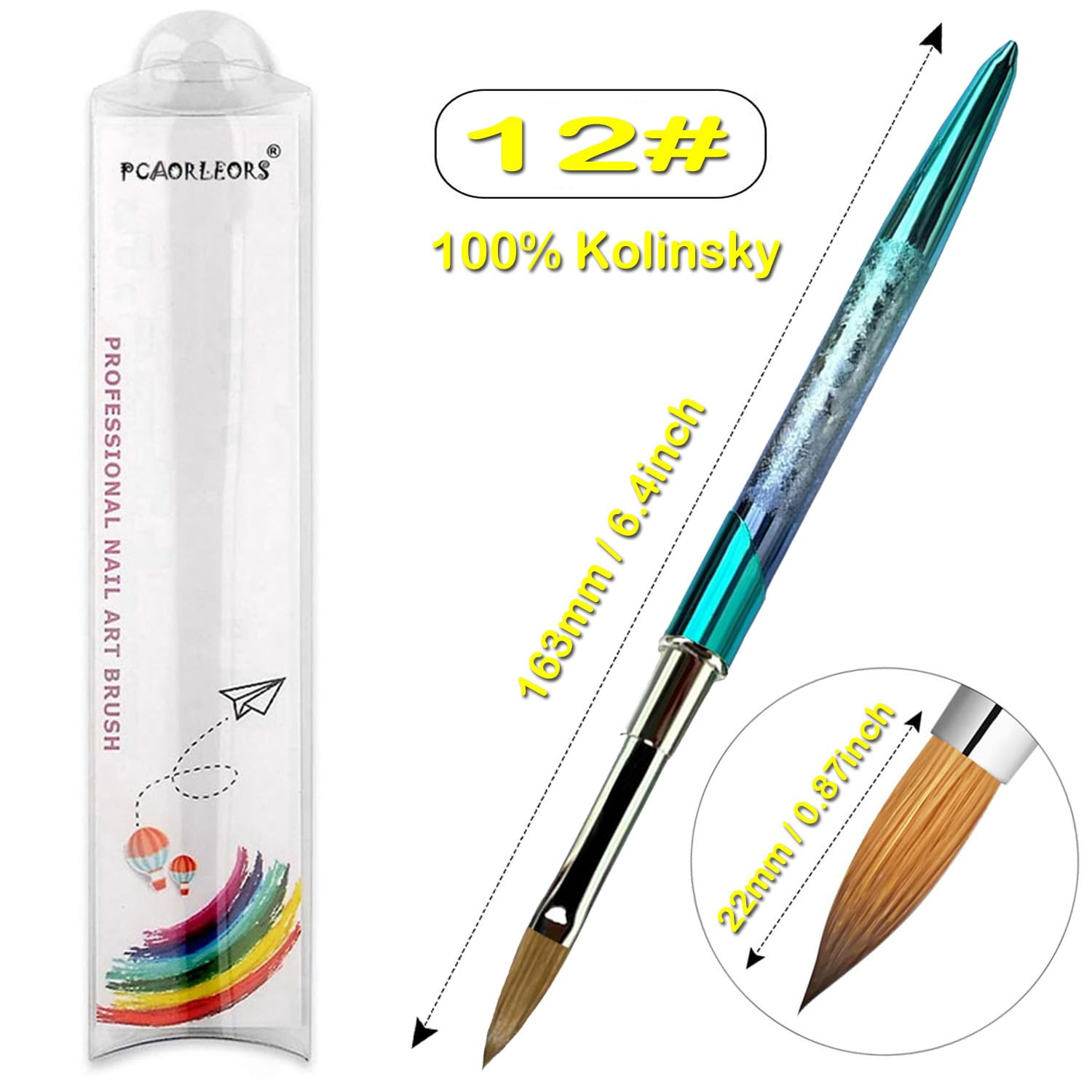 Kolinsky Nail Art Brush Acrílico con pelo de visón 100% virgen y mango de aluminio, pincel de gel profesional para aplicar Acrylic Beauty
