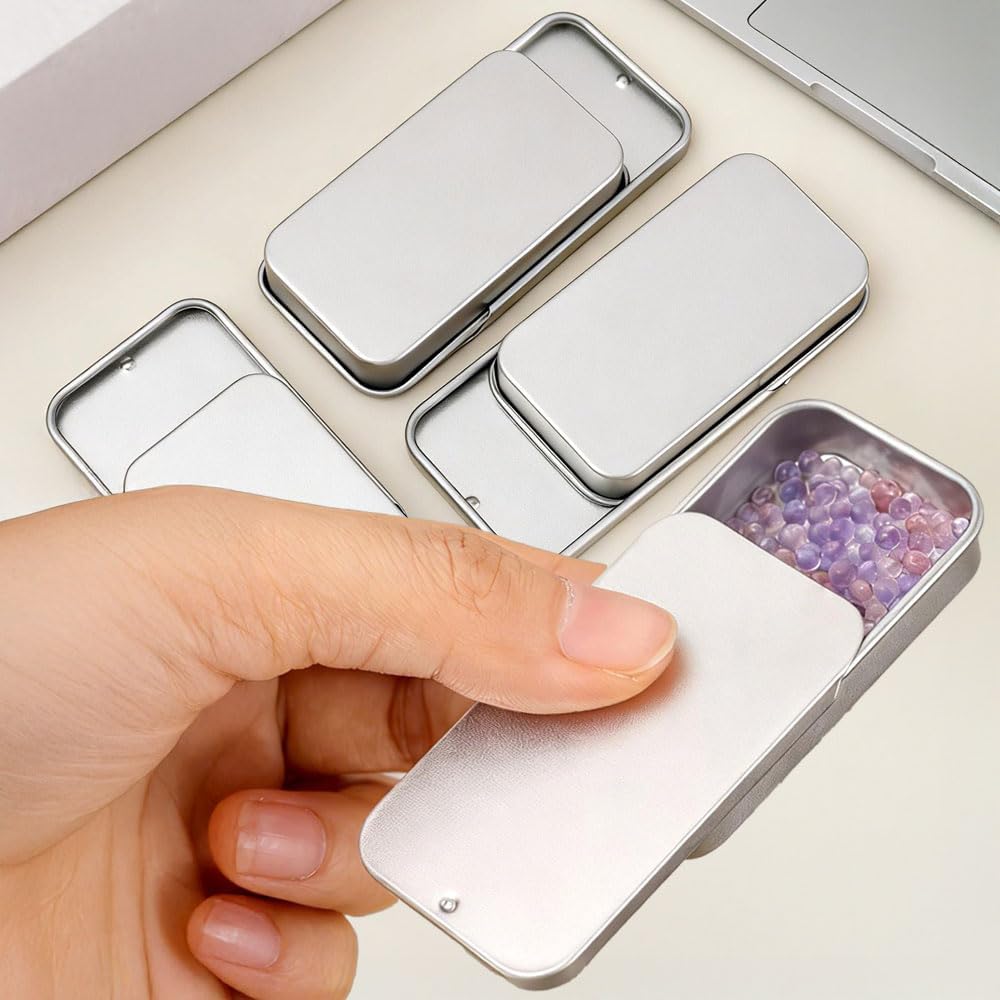 Mini Rectangle Tinplate Storage Box Sliding Design Household Kitchen Dining Table Jewelry Mints Candy Metal Storage Box (3Pcs,6x3.4x1cm)
