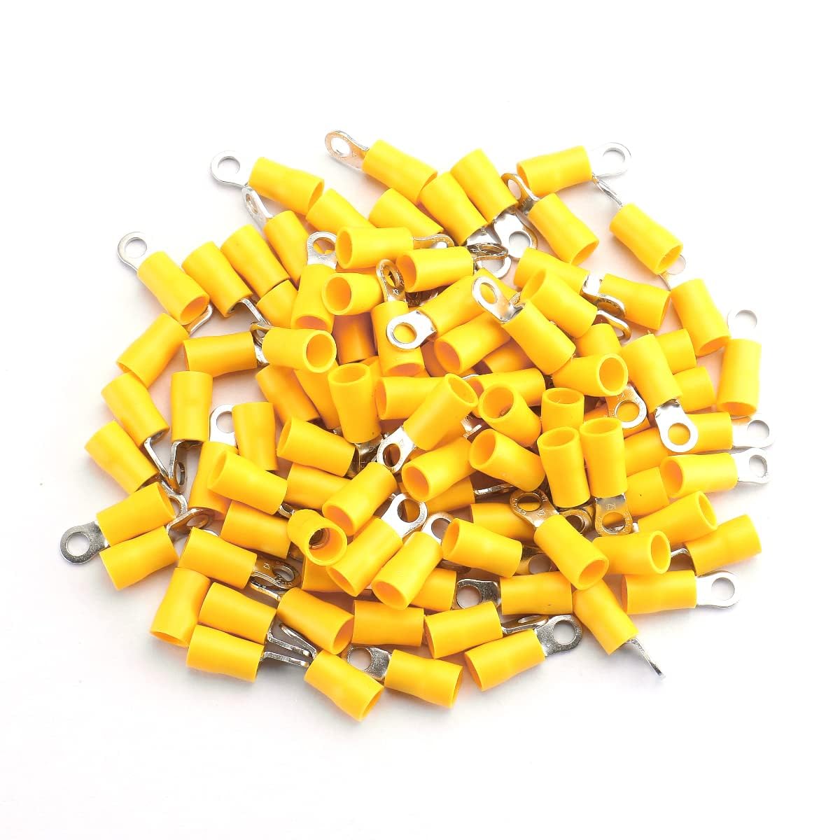 Baomain Insulated Ring Spade Wire Connector Electrical Crimp Terminal 12-10AWG USA#8 RV5.5-4 Yellow (1000PCS)