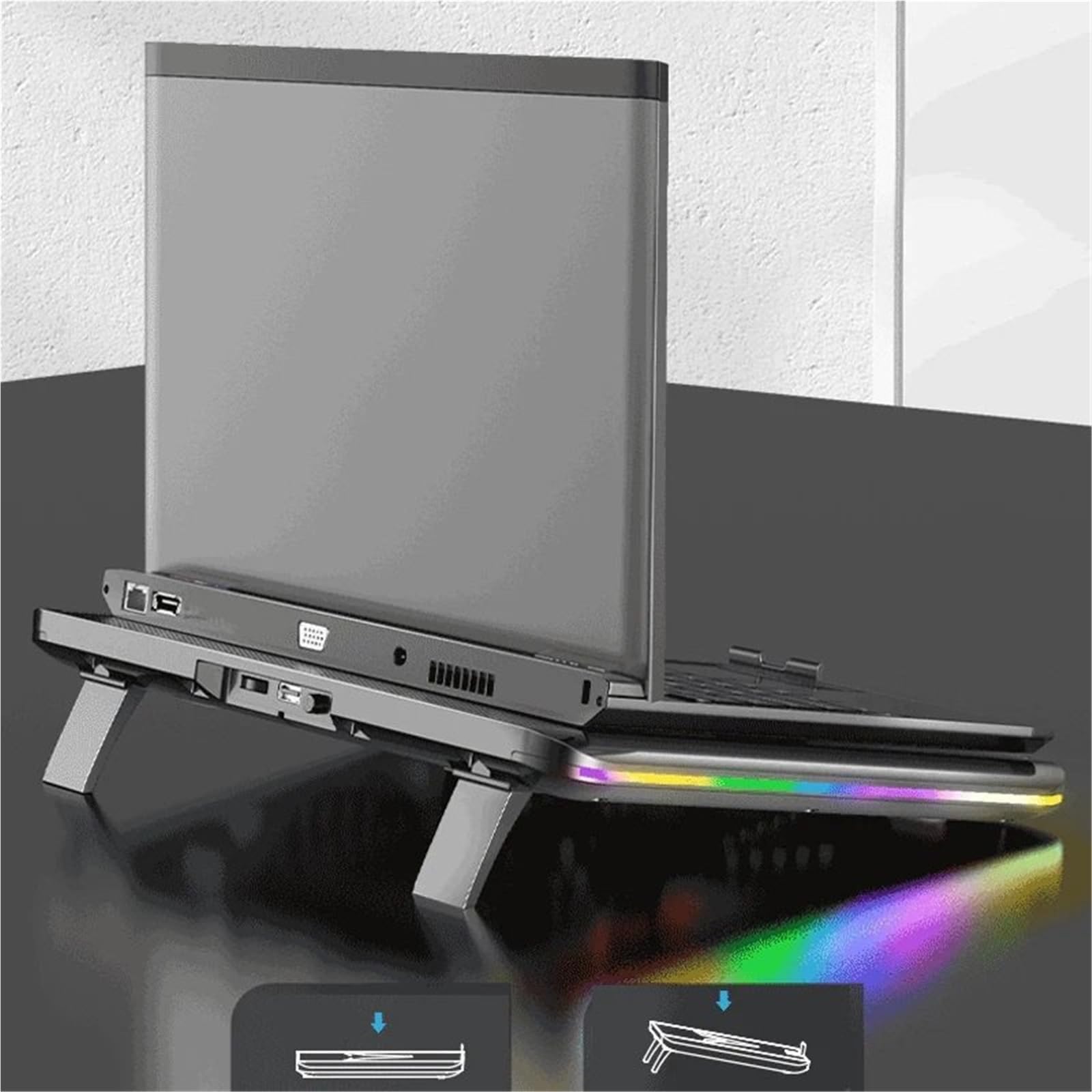 Oświetlenie RGB Podkładka chłodząca do laptopa Dwa wentylatory 3200 obr./min Cicha chłodnica Chłodzenie laptopa do gier 11-17 cali Podkładka chłodząca pod laptopa(One Fan)