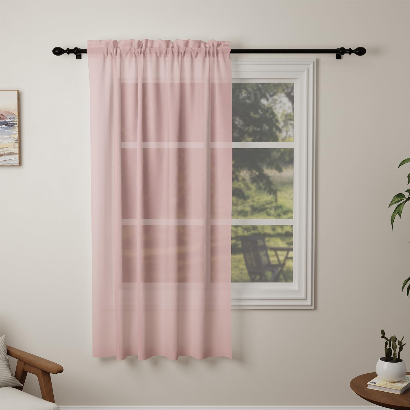 Cortinas de gasa rosa de 56 x 72 pulgadas traslúcidas para ventanas de sala de estar modernas