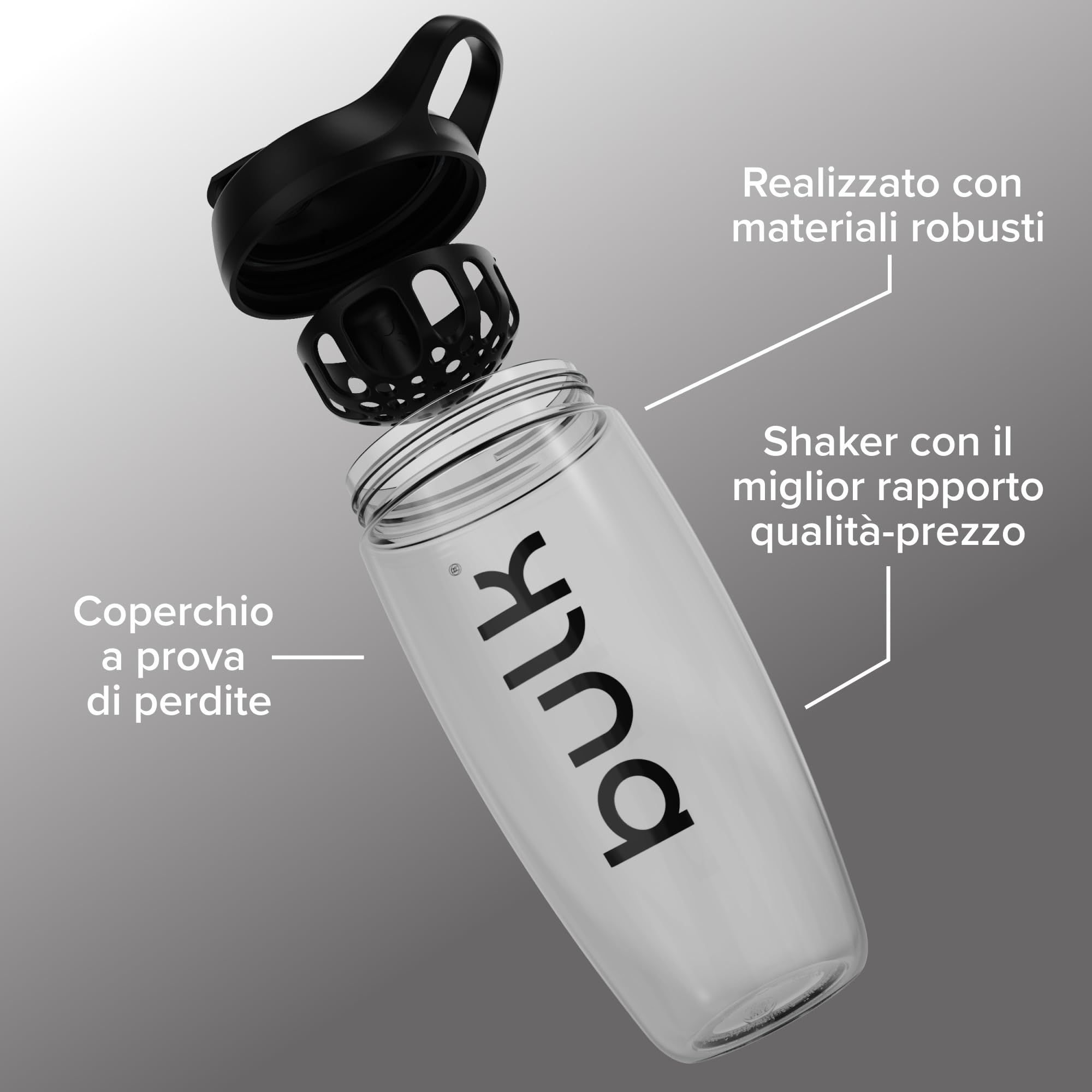 Bulk x Promixx Pursuit Ecozen Shaker | Nero | 700ml | Ecologico & Resistente agli Urti | Coperchio Antiperdita | Agitatore Snap-Fit per Shaker Lisci | Uso Quotidiano