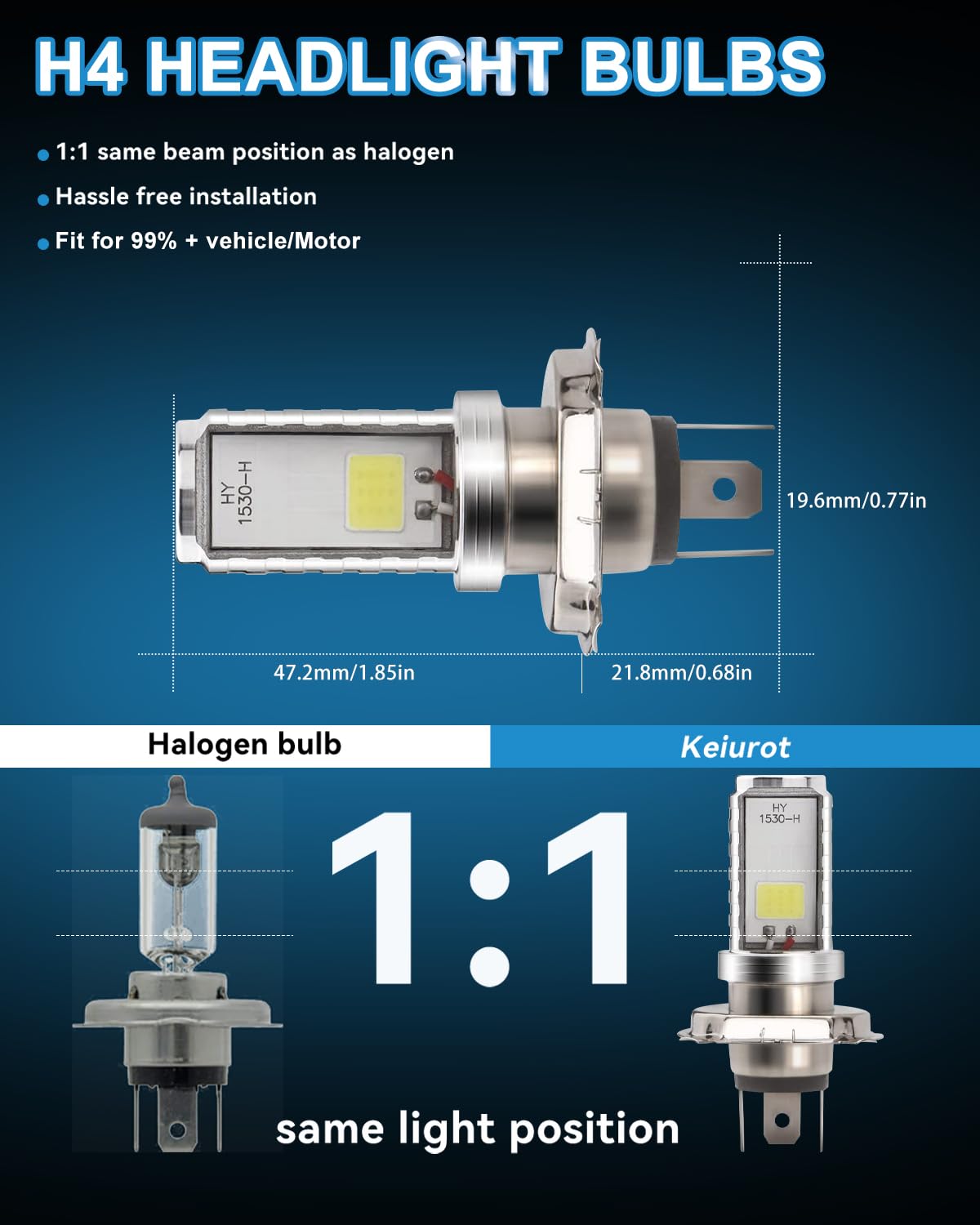 Ampoules de phare de moto LED H4, faisceau Hi/Lo, yeux d'ange, Super