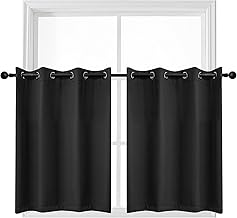 YGO 24 Inches Blackout Curtains Kitchen Window Valances Half Long Short Drapes Room Darkening Thermal Insulated Tiers Blinds for Bedroom and Bathroom 52 W by 24 L Black Double Panells