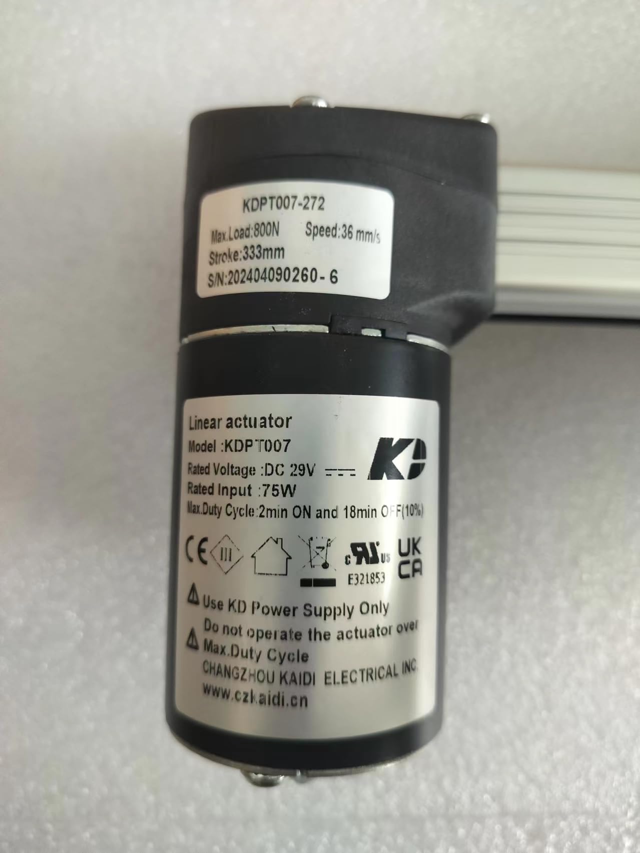 Actuador lineal reclinable KDPT007-272 modelo para sillas elevadoras reclinables eléctricas Kaidi