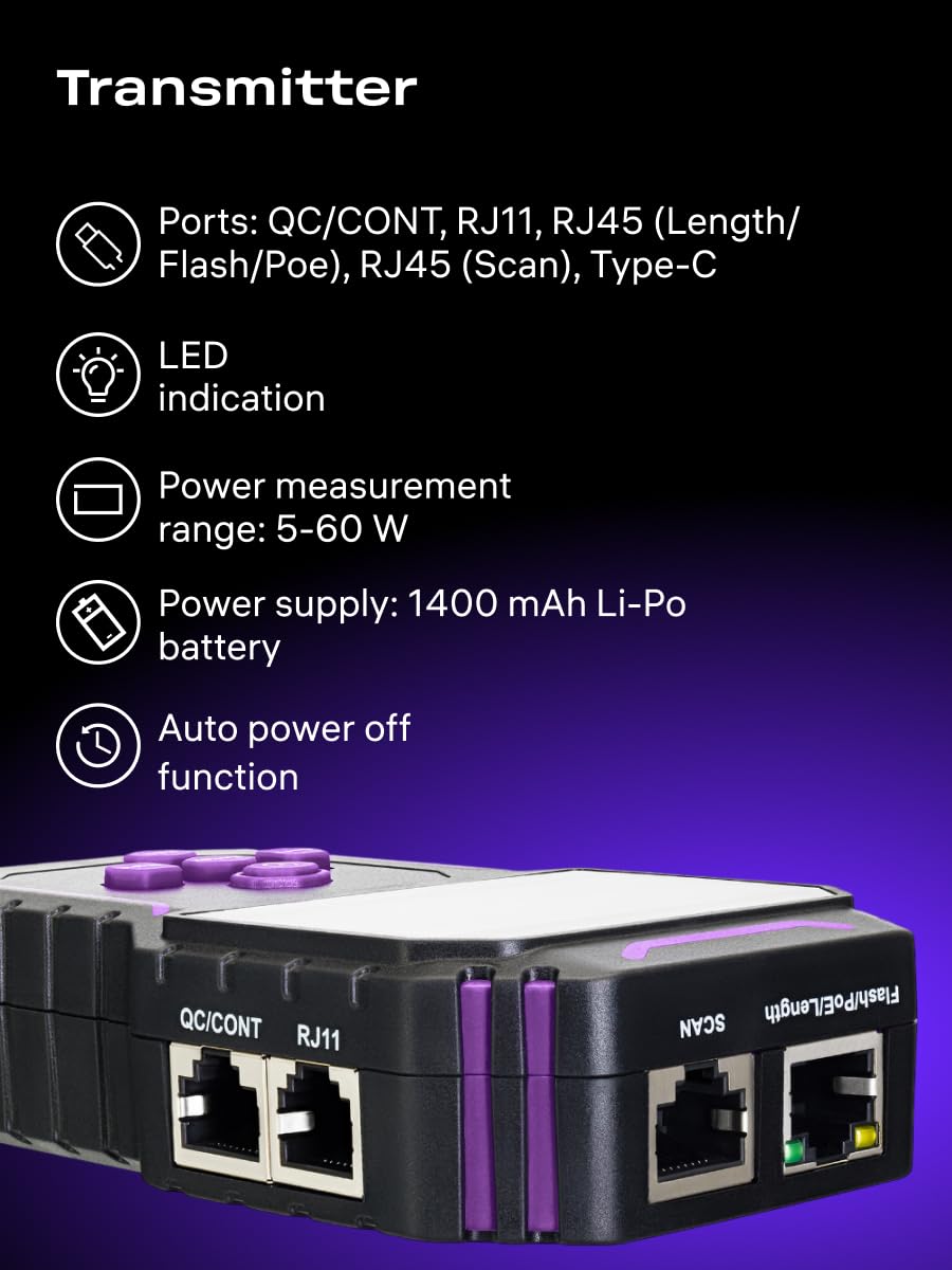 NetGeeks NP45 Tester per Cavi di Rete TDR PoE VFL e NCV RJ45 RJ11 | CAT5E/6/6A Misura Distanza dai Guasti Porta Lampeggiante Polarità e Controllo Qualità dei Connettori LAN per Manutenzione