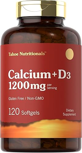 Carlyle Calcio 1200 mg con vitamina D3 120 cápsulas blandas Suplemento sin OMG y sin gluten Tahoe Nutritionals
