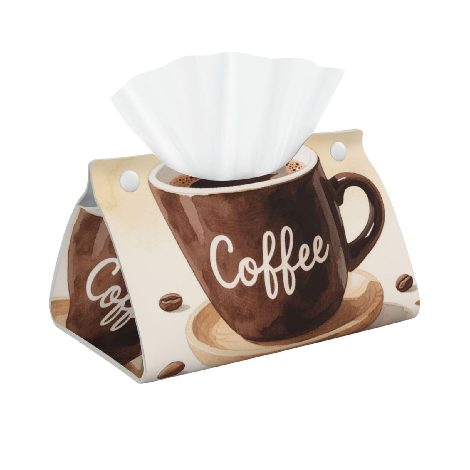 Pu Leather Tissue Box Cover, Watercolor Coffee Cup Rectangle Tissue Case Covers Decorative Tissue Box Holder Waterproof Tissue Holder Organizer for Bathroom Home Office