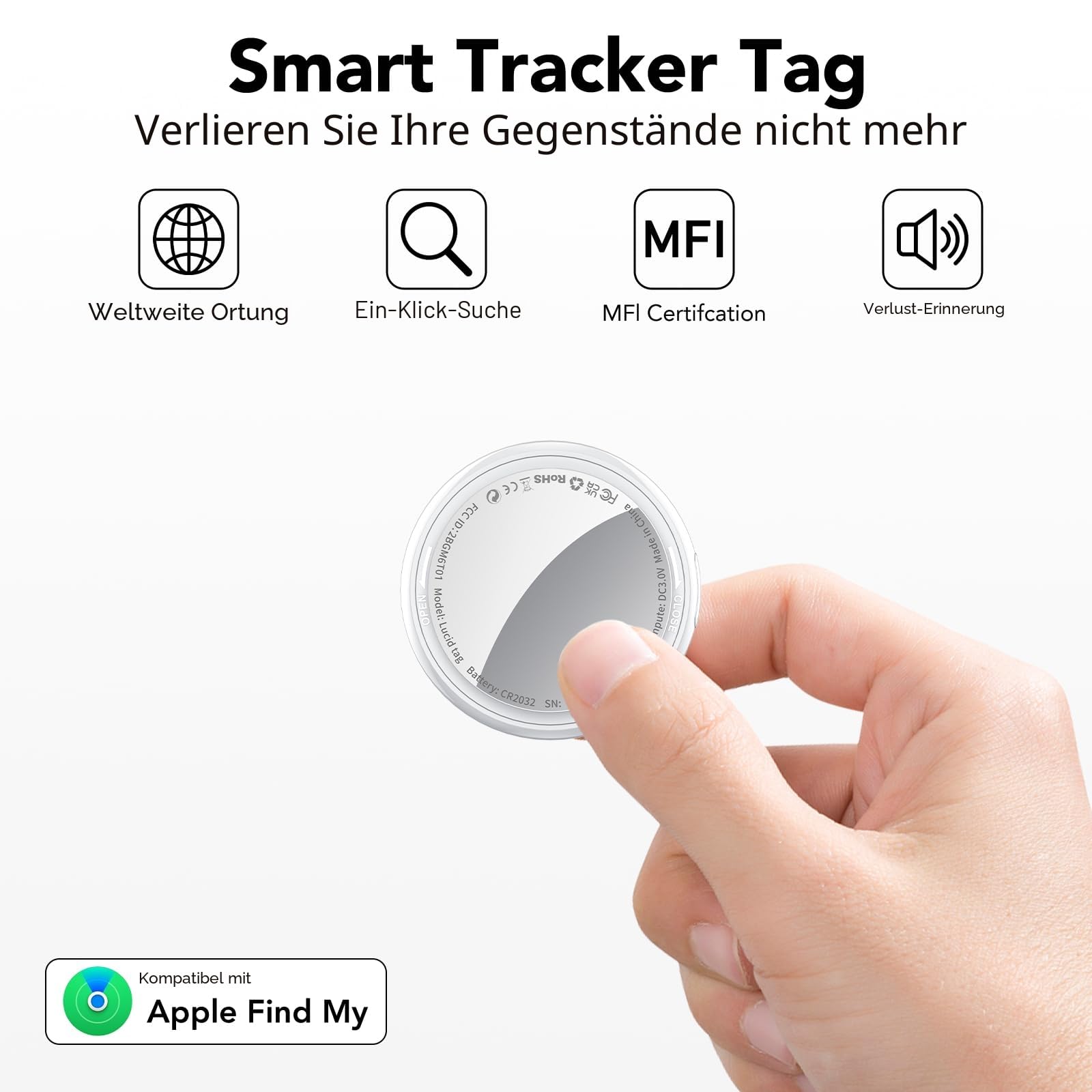 Air Tags Schlüsselfinder 16er Pack für Apple Wo ist? APP (Nur iOS) | [MFi-Zertifiziert] Smart Tracker Key Finder Austauschbarer Akku, 100 dB Alarm, Koffer Tracker für Gepäck/Taschen/Schlüssel