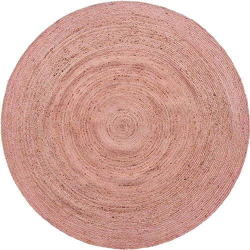 Image of Unique Loom Braided Jute Collection Area Rug - Dhaka (8' Round, Light Pink)