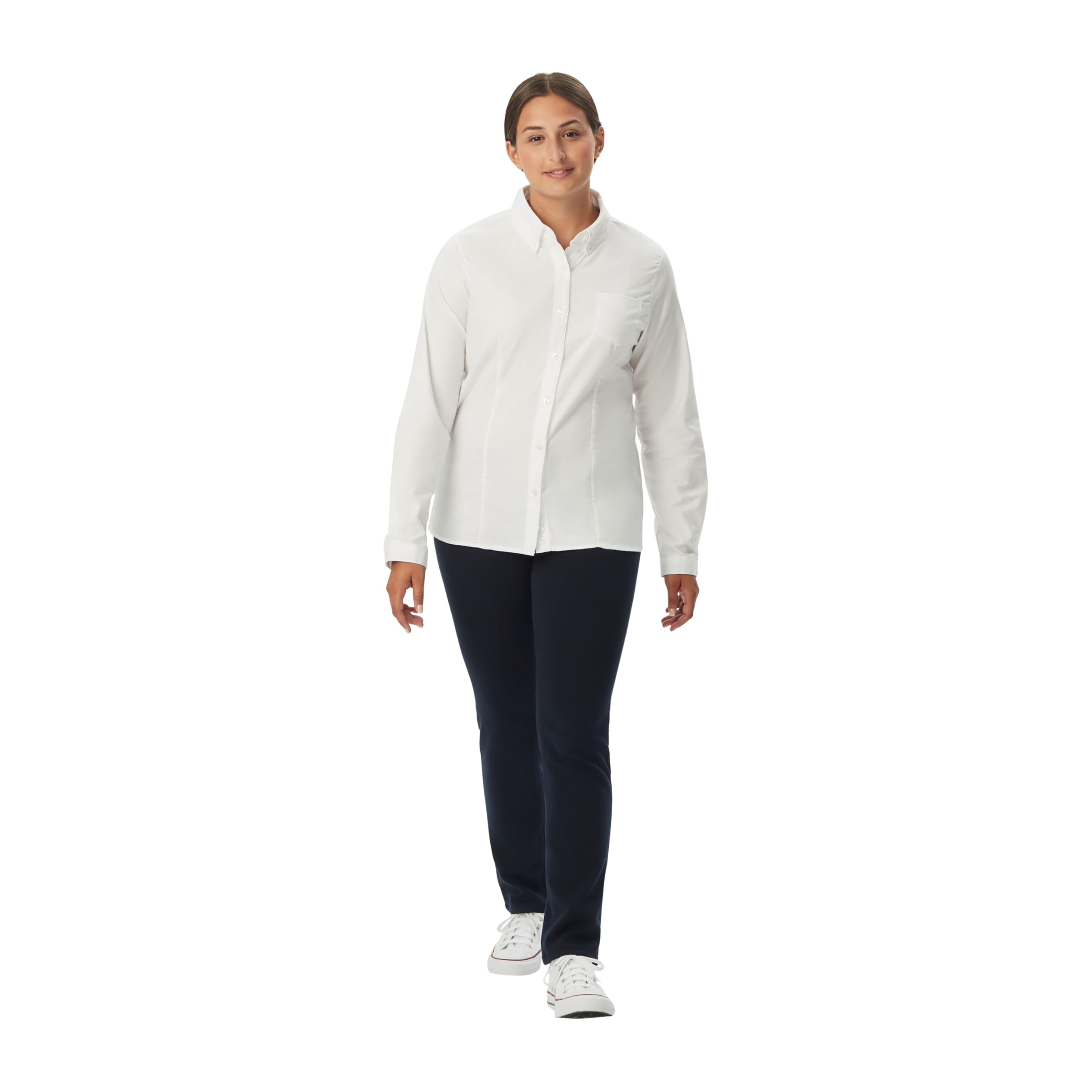 French Toast Blusa Oxford de manga larga para niña, Blanco, Large