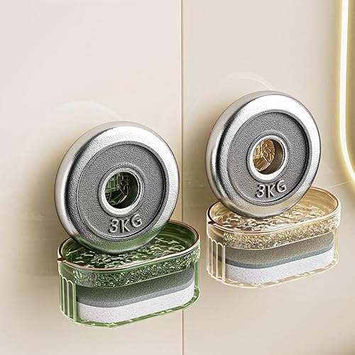 Miniatura 6 de Caja de jabón creativa con ventosa de mariposa, perforación, montaje en pared, gran capacidad, doble capa, drenaje, jabón, con esponja (blanco)