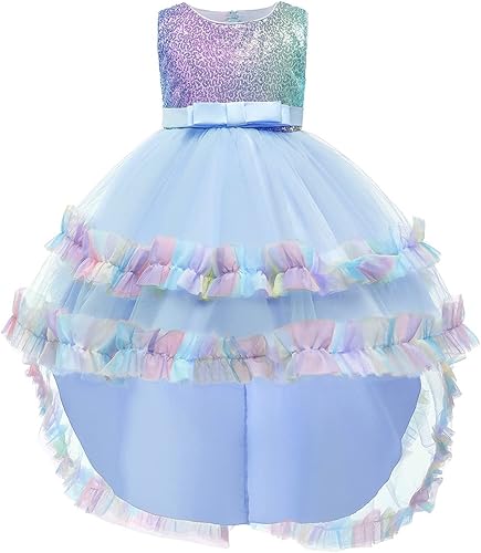 Miniatura 7 de HIHCBF Disfraz de unicornio para niñas, Halloween, Navidad, lentejuelas, princesa, vestido de tul alto, vestido de fiesta de cumpleaños con diadema