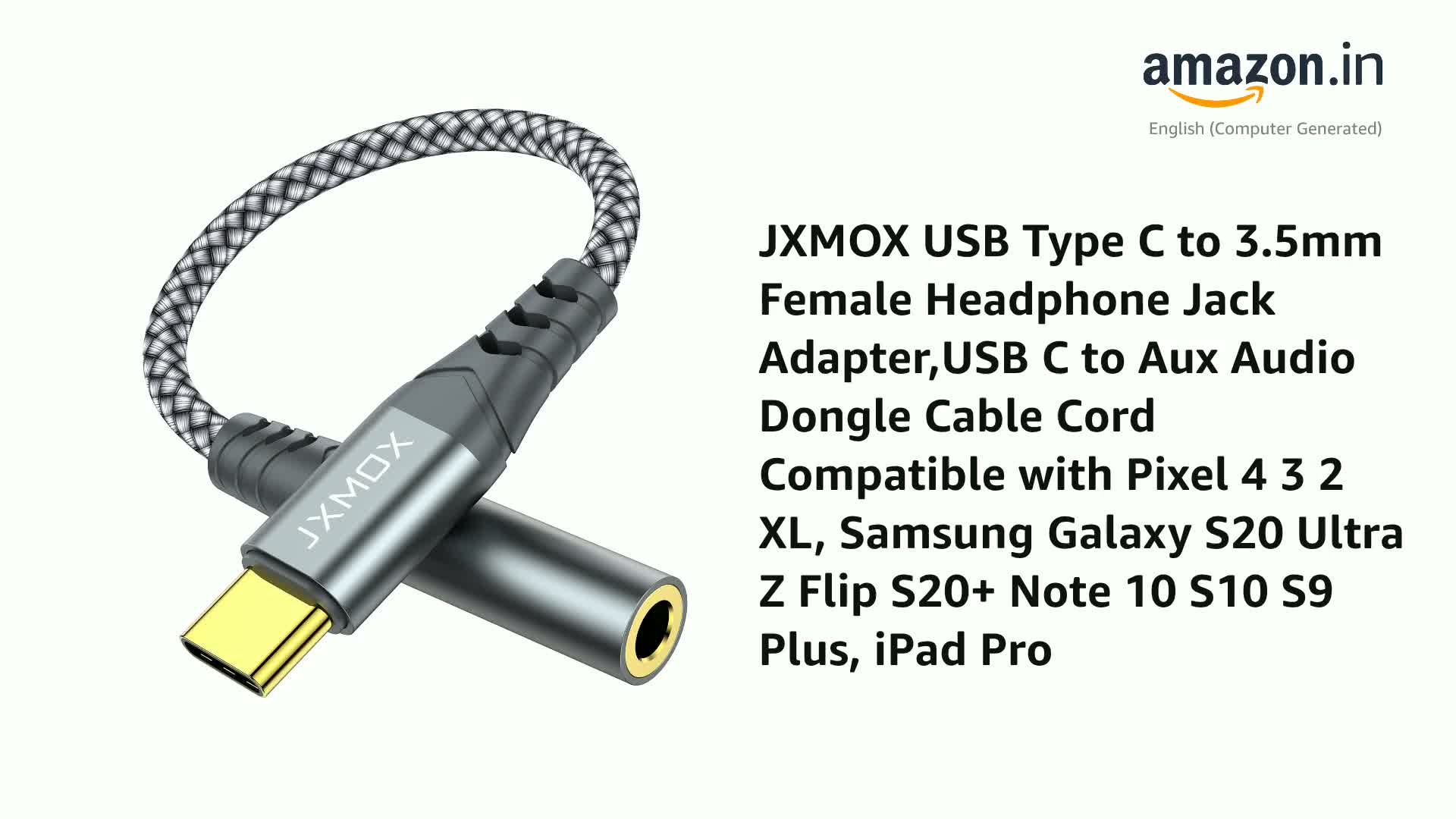 JXMOX USB Type C to 3.5mm Female Headphone Jack Adapter,USB C to