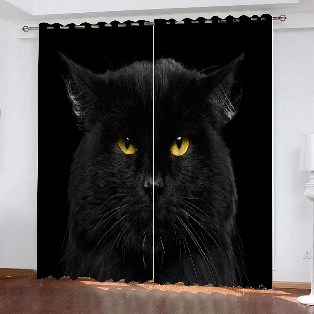 HABEAT 3D Katze Vorhänge Abdunkelnde Tiere Katzen Kindervorhänge Vorhang mit ösen 2er Set Gardinen Blickdicht Verdunkelungs für Kinderzimmer Schlafzimmer Wohnzimmer B 150 X H 166 cm（Motiv 43-4）