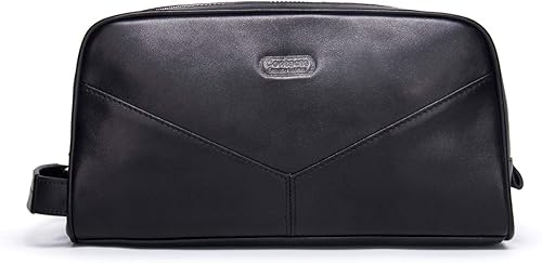 Contacts Neceser de cuero para hombre, kit de afeitado de viaje, bolsa de ducha para baño, color negro, para aseo personal, Negro -