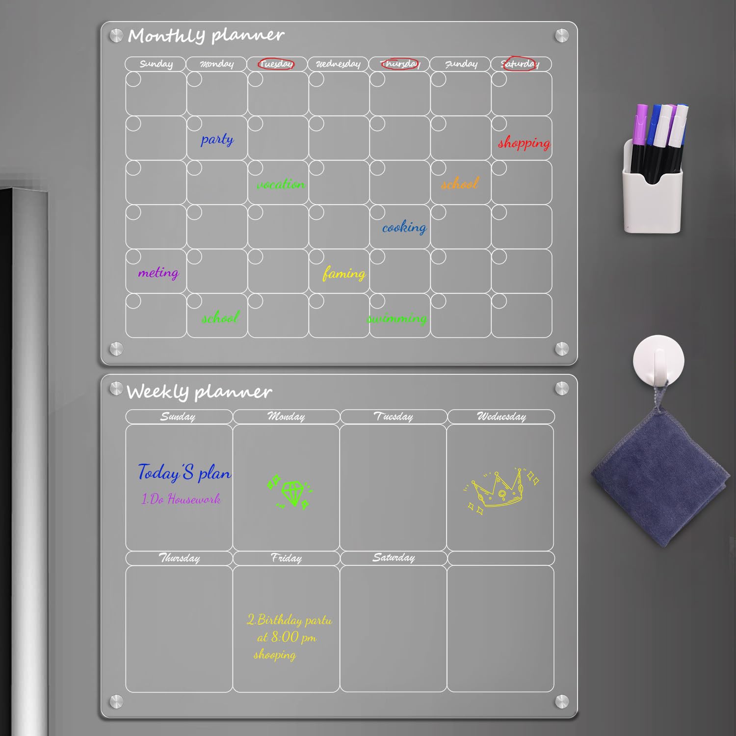 Acryl-Magnettafel Für Kühlschrank – Transparent, Mit Markern – Perfekt Für Kalender & Notizen