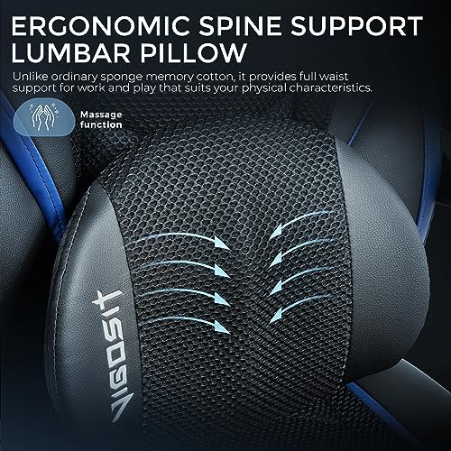 Image of Warmiehomy Gaming Chair - Ergonomic Computer Chairs for Adults - Reclining Office Desk Chair with Footrest and Lumbar Support, High Back Leather Gamer Chairs for Home Office Gaming Room(Black Blue)
