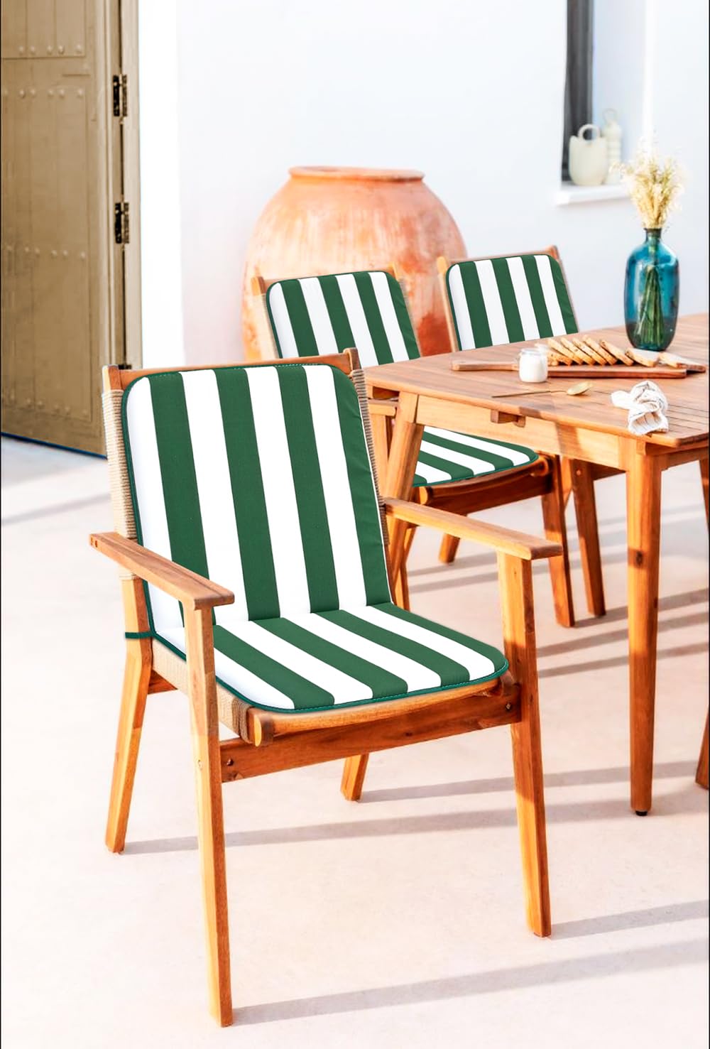 ARREDIAMOINSIEME-nelweb Cuscino Copri Sedia Esterno Universale Morbido A Righe Pieghevole Tessuto Cotone Per Piscina Mare Giardino mod.CAPRI FASCIATO VERDE