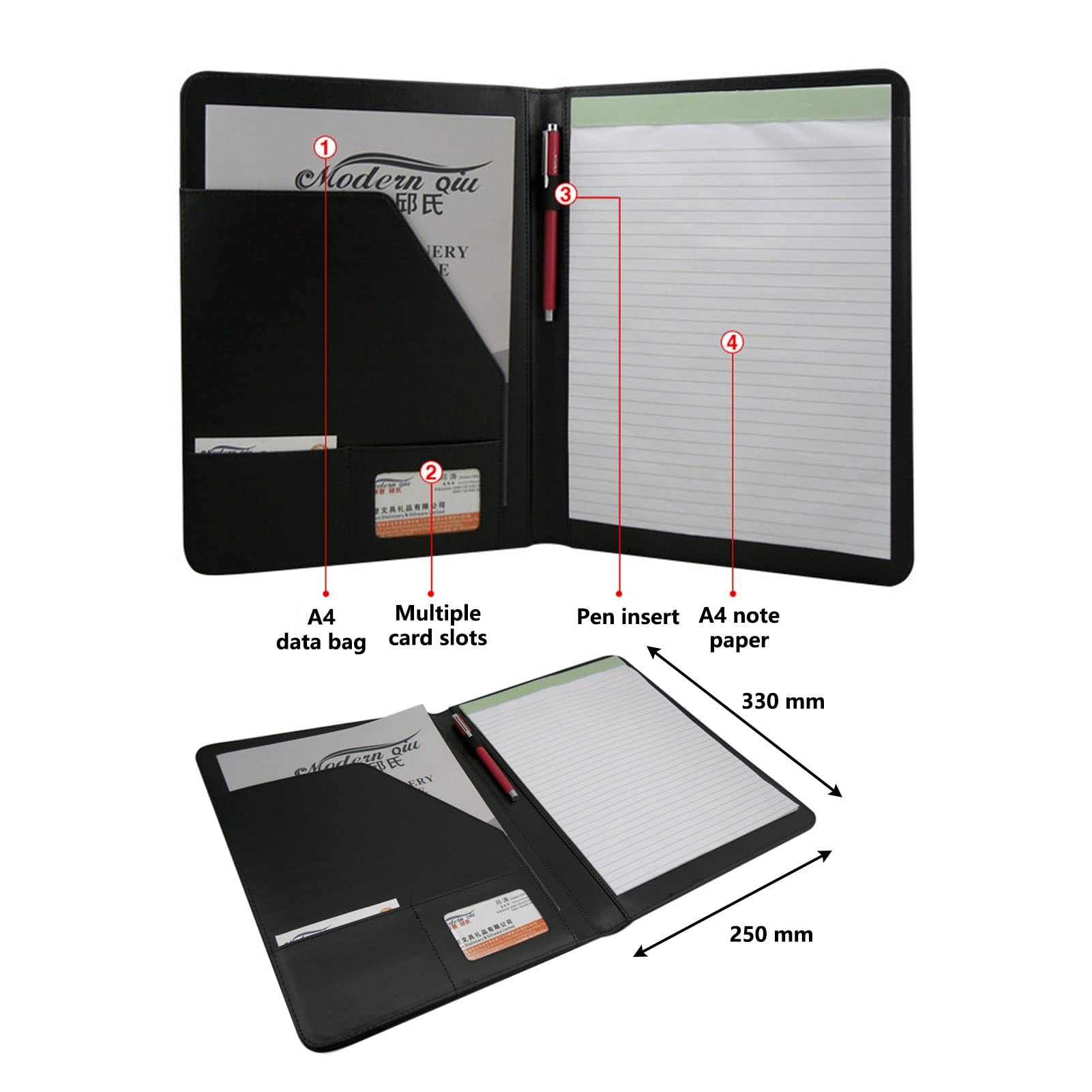 Cartellina Portadocumenti In Pelle PU Nero Manetti - Con Blocco Note, Portabiglietti E Tasca Per Cellulare - Foto 9