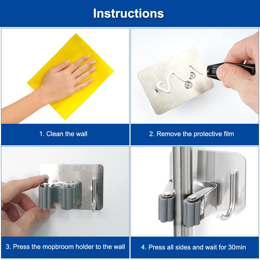 PAIKIUU Besenhalterung 4er Set - Selbstklebend Ohne Bohren