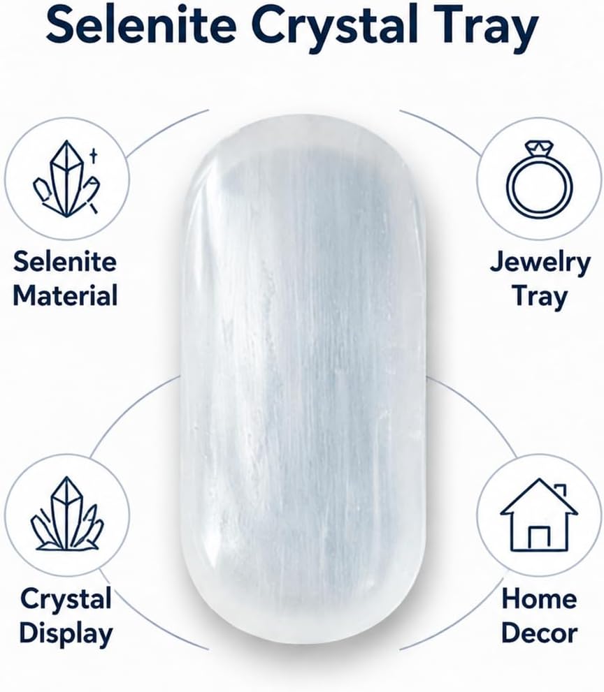 Selenite Crystal Bowl - Jewelry Organizer &, Charging Bowl for Cleansing, Healing, Recharging Crystals, Home Decor Housewarming Gift for Men Women- 5.91x2.76 Inch. image 2