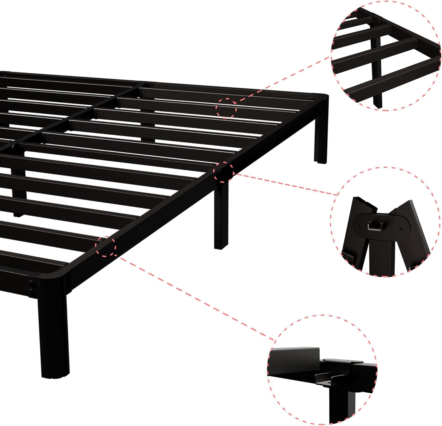 Full Size Black Metal Platform Bed Frame with Slats