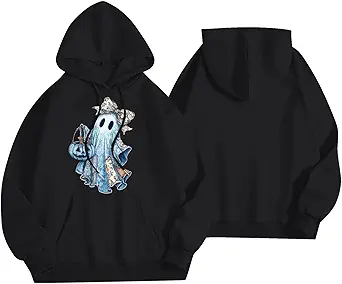 Halloween Hoodies for Women 2025 Fall Fashion Long Sleeve Cute Ghost Graphic Lightweight Hoodie with Pockets
