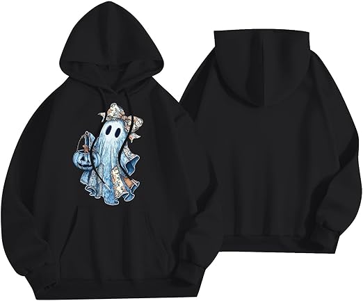 Halloween Hoodies for Women 2025 Fall Fashion Long Sleeve Cute Ghost Graphic Lightweight Hoodie with Pockets